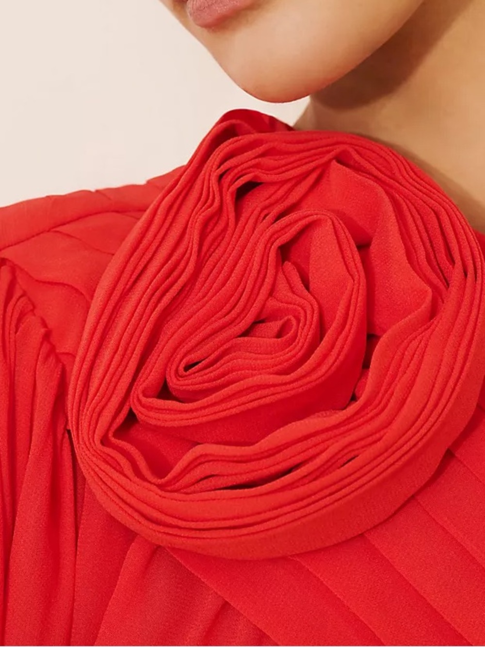 FARM Rio Rose One Shoulder Rosette Pleated Chiffon Blouse Coral Red Size M - Picture 7 of 15